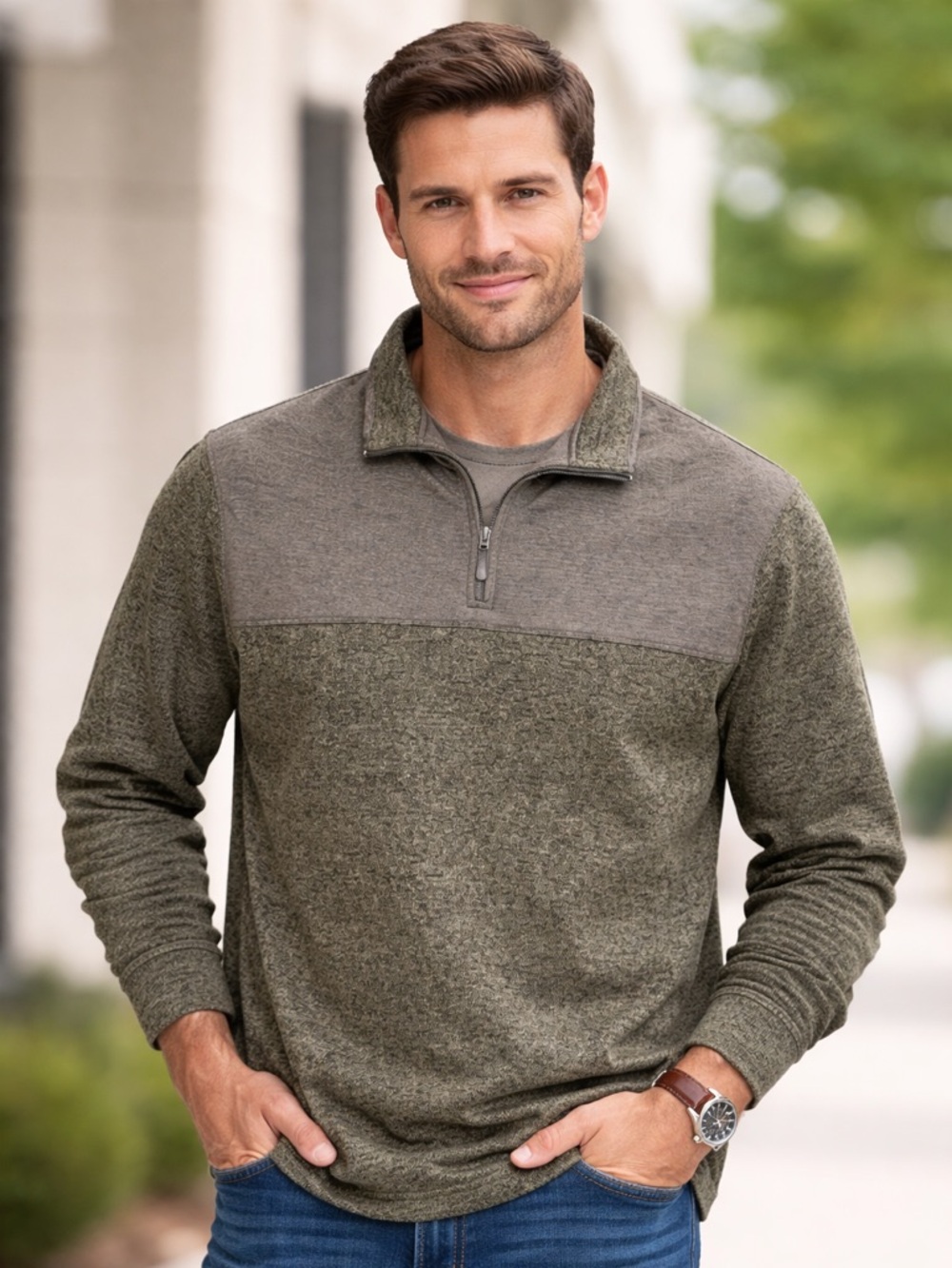 Men’s Haggar Olive Green Quarter-Zip Pullover Size 2XLT Like New
